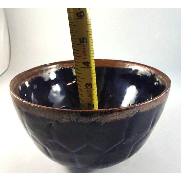 Handcrafted Blue & Brown Artist Signed Ceramic Bowl-Small Chip on Rim - Picture 9 of 12